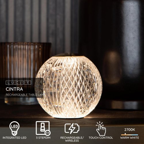 LUCIDE Lucide CINTRA - Rechargeable Table lamp - D11 cm - LED - 2W 2700K - 3 stolní lampa - obrázek