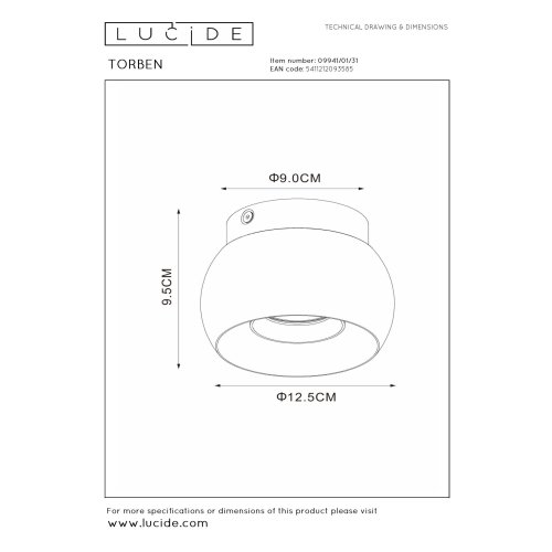 LUCIDE Lucide TORBEN - Ceiling spotlight - D12,5 cm - 1xGU10 - White - obrázek