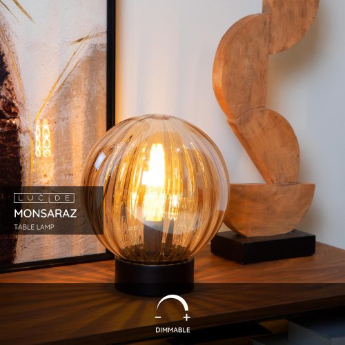 LUCIDE Lucide MONSAREZ - Table lamp - D25 cm - 1xE27 - Amber stolní lampa - obrázek