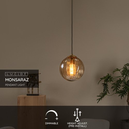 LUCIDE Lucide MONSAREZ - Pendant light - D25 cm - 1xE27 - Amber závěsné svítidlo, lustr - obrázek