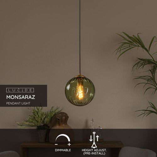 LUCIDE Lucide MONSAREZ - Pendant light - D25 cm - 1xE27 - Green závěsné svítidlo, lustr - obrázek