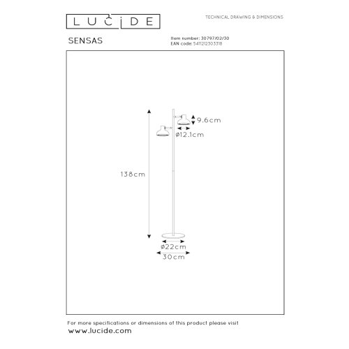 LUCIDE Lucide SENSAS - Floor lamp - 2xES111 - Black stojací lampa - obrázek