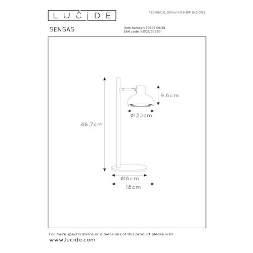 LUCIDE Lucide SENSAS - Table lamp - D18 cm - 1xES111 - Cream stolní lampa - obrázek