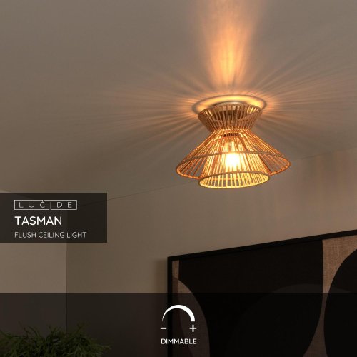 LUCIDE Lucide TASMAN - Flush ceiling light - D32 cm - 1xE27 - Light wood - obrázek