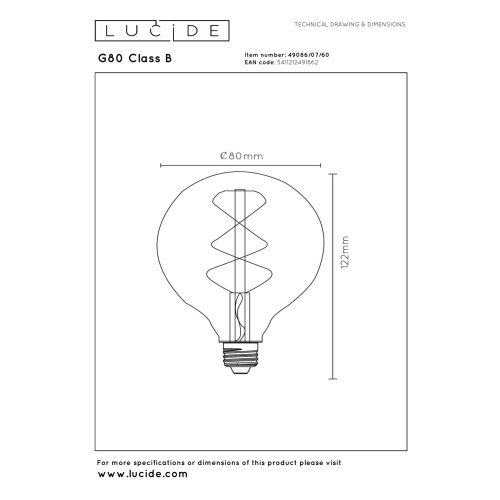 LUCIDE Lucide G80 Class B - Filament bulb - Ă 8 cm - LED Dim. - E27 - 1x7W 2 žárovka, zářivka - obrázek
