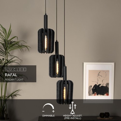 LUCIDE Lucide RAFAL - Pendant light - Ă 50 cm - 3xE27 - Grey závěsné svítidlo, lustr - obrázek