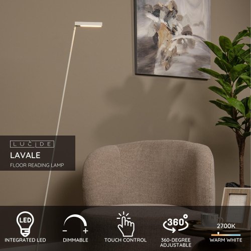 LUCIDE Lucide LAVALE - Floor reading lamp - LED Dim. - 1x3W 2550K/2850K - Whi stojací lampa - obrázek