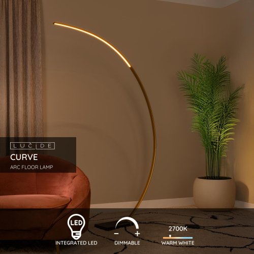LUCIDE Lucide CURVE - Arc floor lamp - LED Dim. - Matt Gold / Brass stojací lampa - obrázek