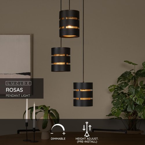 LUCIDE Lucide ROSAS - Pendant light - Ă 43 cm - 3xE27 - Black závěsné svítidlo, lustr - obrázek