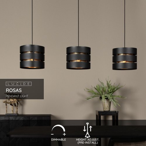 LUCIDE Lucide ROSAS - Pendant light - 3xE27 - Black závěsné svítidlo, lustr - obrázek