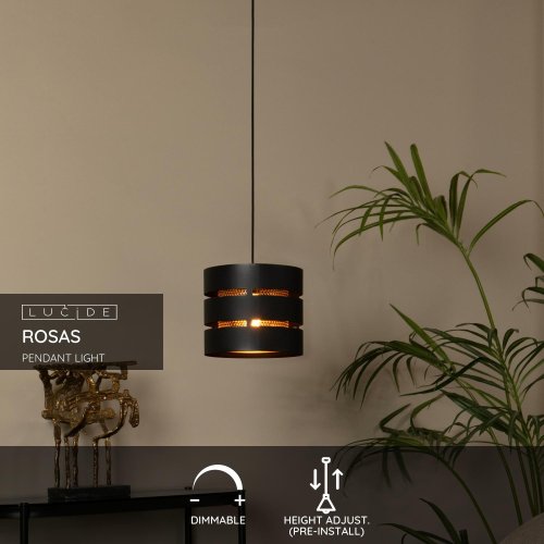 LUCIDE Lucide ROSAS - Pendant light - Ă 26 cm - 1xE27 - Black závěsné svítidlo, lustr - obrázek