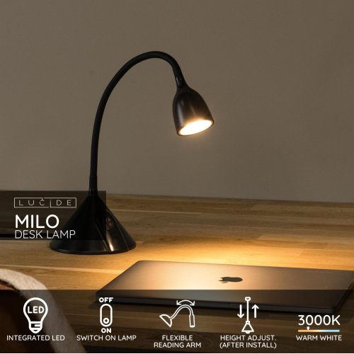 LUCIDE Lucide MILO - Desk lamp - Ă 12,8 cm - LED - 1x3,2W 3000K - Black stolní lampa - obrázek