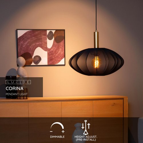 LUCIDE Lucide CORINA - Pendant light - Ă 50 cm - 1xE27 - Black závěsné svítidlo, lustr - obrázek
