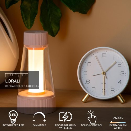 LUCIDE Lucide LORALI - Table lamp - LED Dim. - IP44 - 3 StepDim - Pink stolní lampa - obrázek