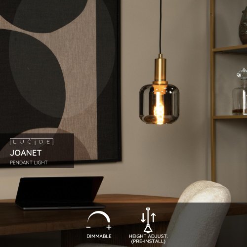 LUCIDE Lucide JOANET - Pendant light - D16 cm - 1xE27 - Smoke Grey závěsné svítidlo, lustr - obrázek