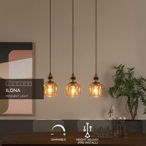 LUCIDE Lucide ILONA - Pendant light - 3xE27 - Amber závěsné svítidlo, lustr - obrázek