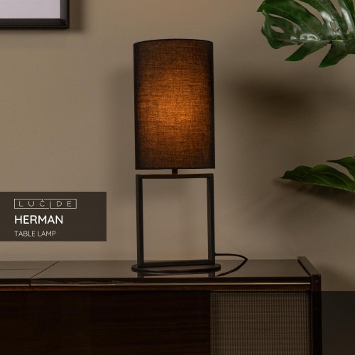 LUCIDE Lucide HERMAN - Table lamp - ? 20 cm - 1xE27 - Black stolní lampa - obrázek
