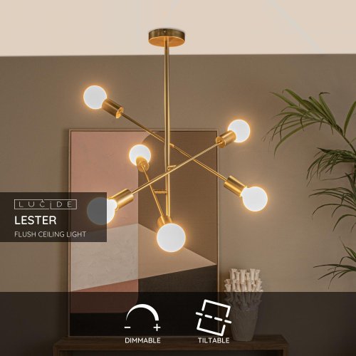 LUCIDE Lucide LESTER - Flush ceiling light - 6xE27 - Matt Gold / Brass - obrázek
