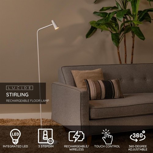 LUCIDE Lucide STIRLING - Rechargeable Floor lamp - Battery - LED Dim. - 1x3W stojací lampa - obrázek