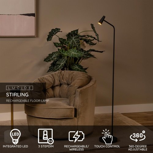 LUCIDE Lucide STIRLING - Rechargeable Floor lamp - Battery - LED Dim. - 1x3W stojací lampa - obrázek
