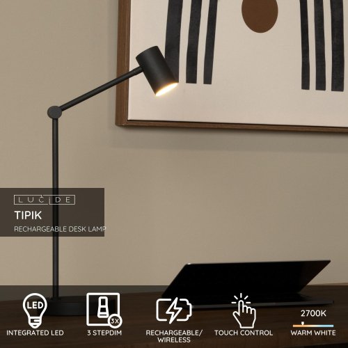 LUCIDE Lucide TIPIK - Rechargeable Floor reading lamp - Battery - LED Dim. - stolní lampa - obrázek