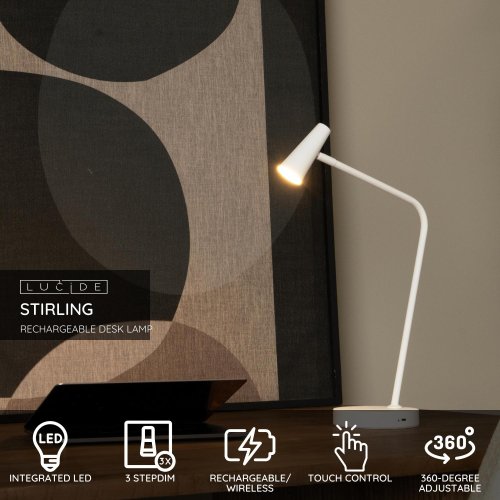 LUCIDE Lucide STIRLING - Rechargeable Floor reading lamp - Battery - LED Dim. stolní lampa - obrázek