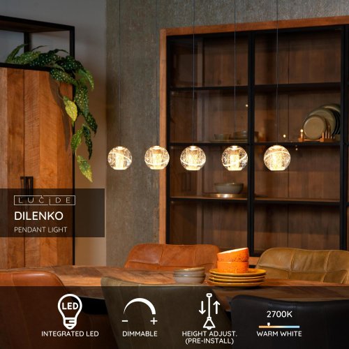 LUCIDE Lucide DILENKO - Pendant light - LED - 5x17,6W 2700K - Matt Gold / Bra závěsné svítidlo, lust - obrázek