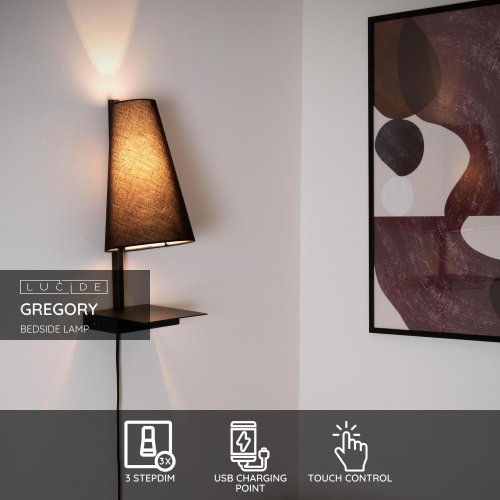 LUCIDE Lucide GREGORY - Wall light - 1xE27 - with USB - obrázek
