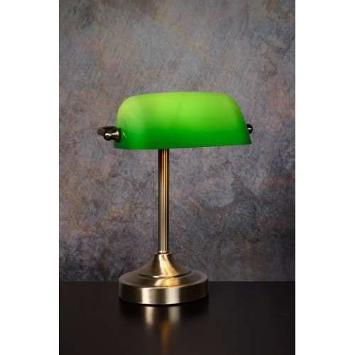 LUCIDE Banker Lamp E14 W22cm H30cm Glass Green/Bronze stolní lampa - obrázek
