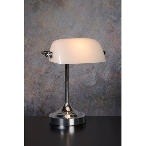 LUCIDE Banker Lamp E14 W22cm H30cm Glass White/Chrome stolní lampa - obrázek