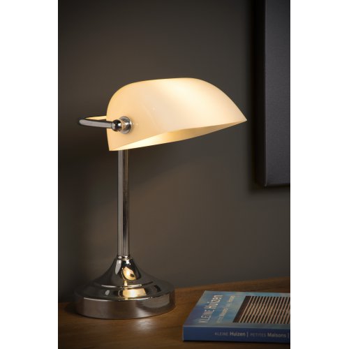 LUCIDE Banker Lamp E14 W22cm H30cm Glass White/Chrome stolní lampa - obrázek