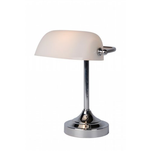 LUCIDE Banker Lamp E14 W22cm H30cm Glass White/Chrome stolní lampa