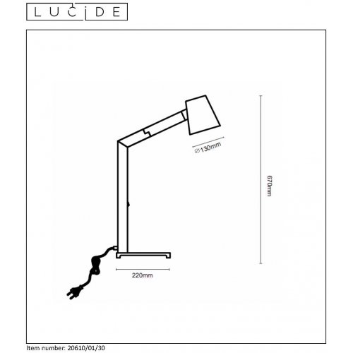 LUCIDE MIZUKO Desk Lamp E14 H67cm Black, stolní lampa - obrázek