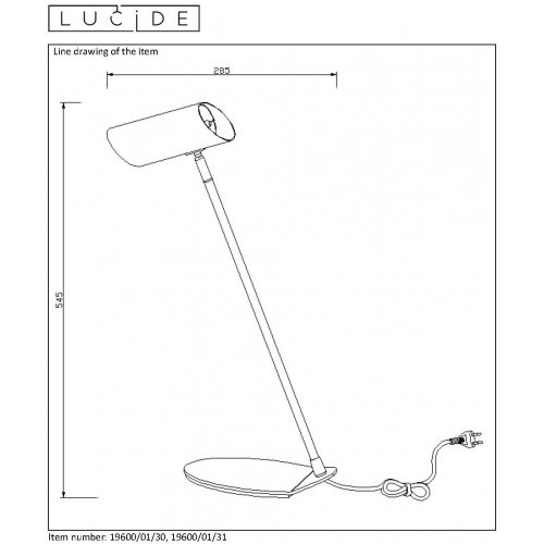 LUCIDE HESTER Desk Lamp LED GU10 H53cm White, stolní lampa - obrázek