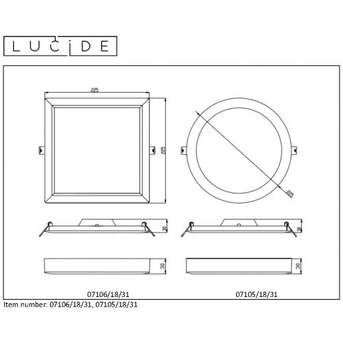 LUCIDE TENDO-LED Ceiling Light 18W 3000K Square, White, stropní svítidlo - obrázek