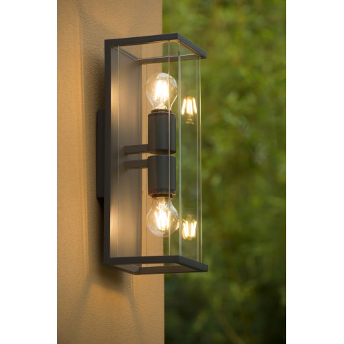 LUCIDE CLAIRE-LED Wall Light IP54 2xE27 Max15W Black, venkovní svítidlo - obrázek