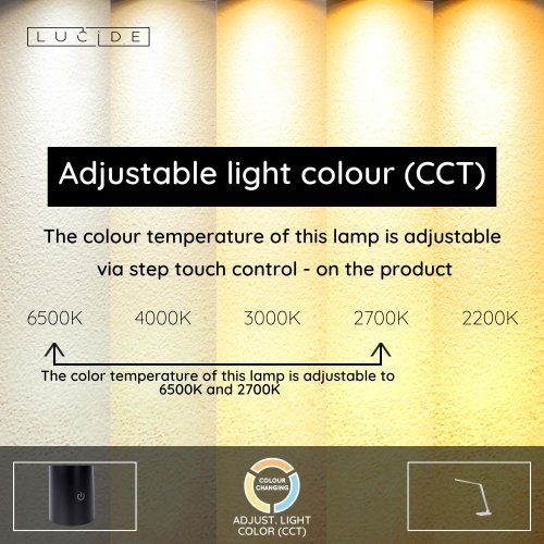 LUCIDE VARIO Desk Lamp 8W 2700-6500K 420LM White, stolní lampa - obrázek