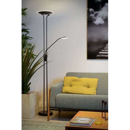 LUCIDE CHAMPION-LED Floor Lamp 20W+4W H180cm Black, stojací lampa - obrázek