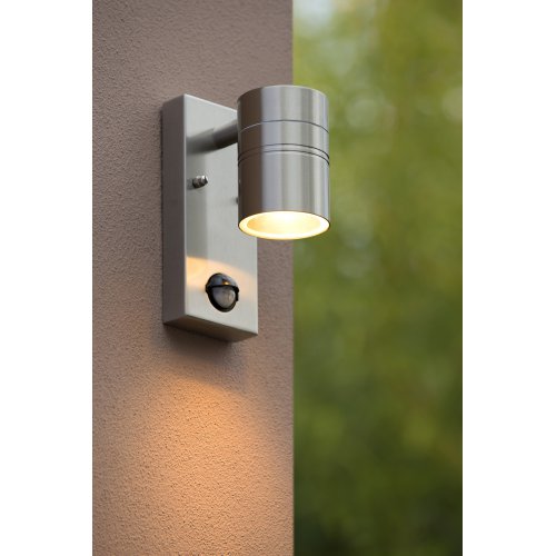 LUCIDE ARNE-LED Wall Light+senzor pohybu 1xGU10/35W Satin Chrome, venkovní svítidlo - obrázek