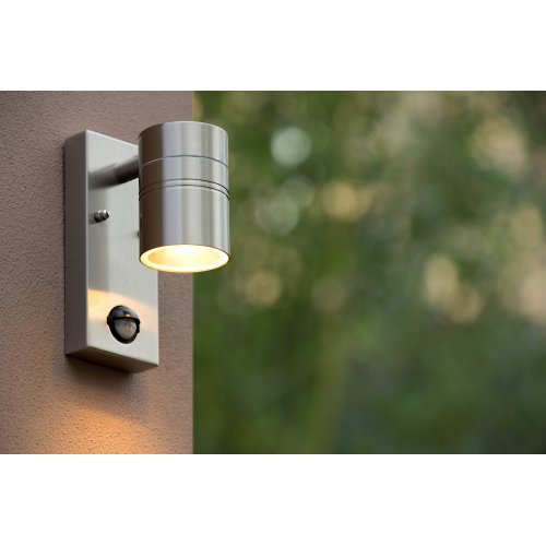 LUCIDE ARNE-LED Wall Light+senzor pohybu 1xGU10/35W Satin Chrome, venkovní svítidlo - obrázek
