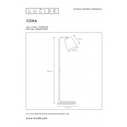 LUCIDE CONA FloorLamp E27 L38 W21 H140cm White, stojací lampa - obrázek