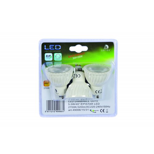 LUCIDE Bulb LED 3xGU10/5W Dimmable 320LM 3000K White, žárovka, zářivka - obrázek