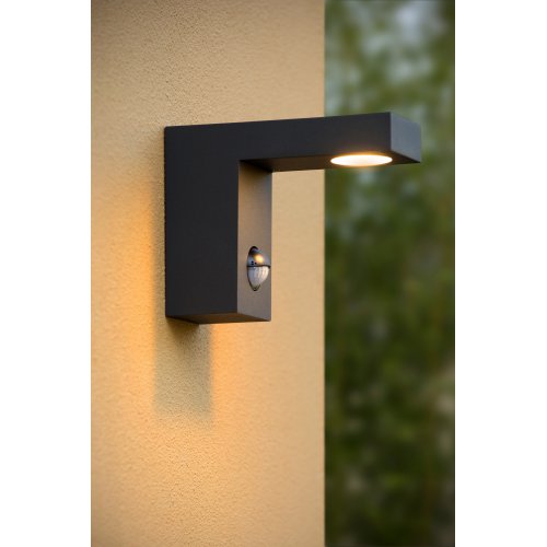 LUCIDE TEXAS-IR Wall Light IP54 H12 L15 LED 6W senzor pohybu, Black, venkovní svítidlo - obrázek