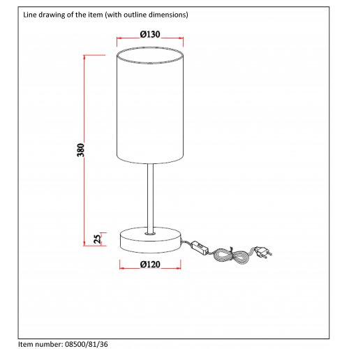 LUCIDE MODA Table Lamp 1xE27 D13 H38cm Silver, stolní lampa - obrázek