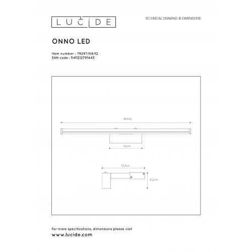 LUCIDE ONNO Mirror Light LED 8W L40cm 3000K Satin Chrome, nástěnné svítidlo - obrázek