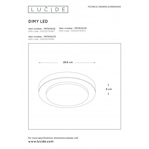 LUCIDE DIMY Ceiling Lamp LED Dimmable 12W D28cm, Dark Wood, stropní svítidlo - obrázek