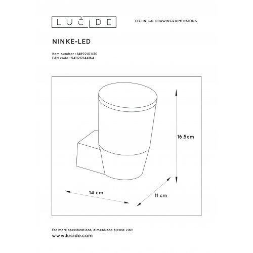 LUCIDE NINKE Outdoor Wall Light IP54 GU10/5W H16cm Black, venkovní svítidlo - obrázek