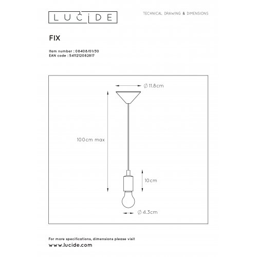 LUCIDE FIX Pendant E27 D10cm Black, závěsné svítidlo, lustr - obrázek