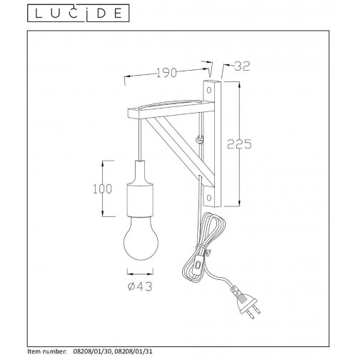 LUCIDE FIX Wall Light E27 H22cm Wood/White, nástěnné svítidlo - obrázek