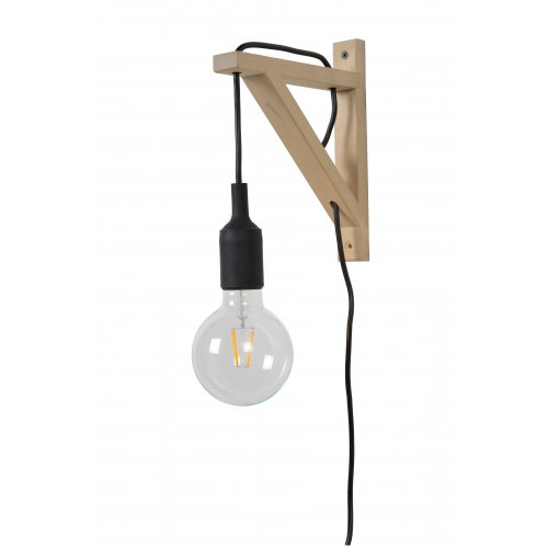 LUCIDE FIX Wall Light E27 H22cm Wood/Black, nástěnné svítidlo - obrázek